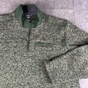 Eddie Bauer Pullover Men's XXL Green Marled Fleece 1/4 Zip Sweater Jacket Casual